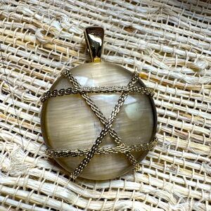 Vintage Gold and Taupe Cat-Eye Pendant